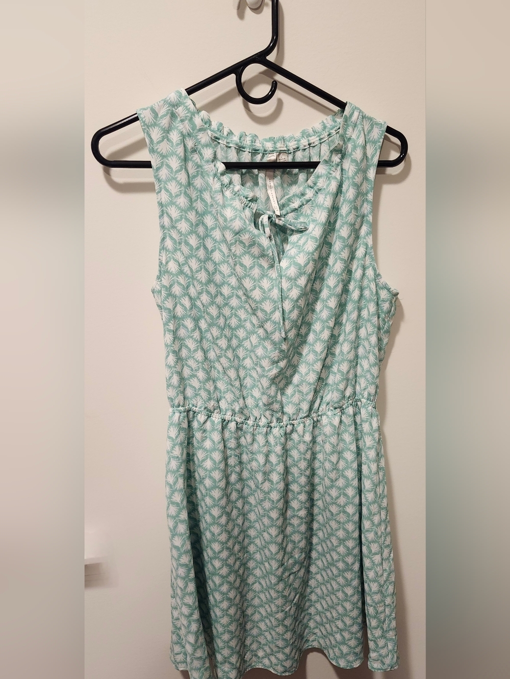 LC Lauren Conrad Mint Patterned Sleeveless Tie-Neck Mini Dress